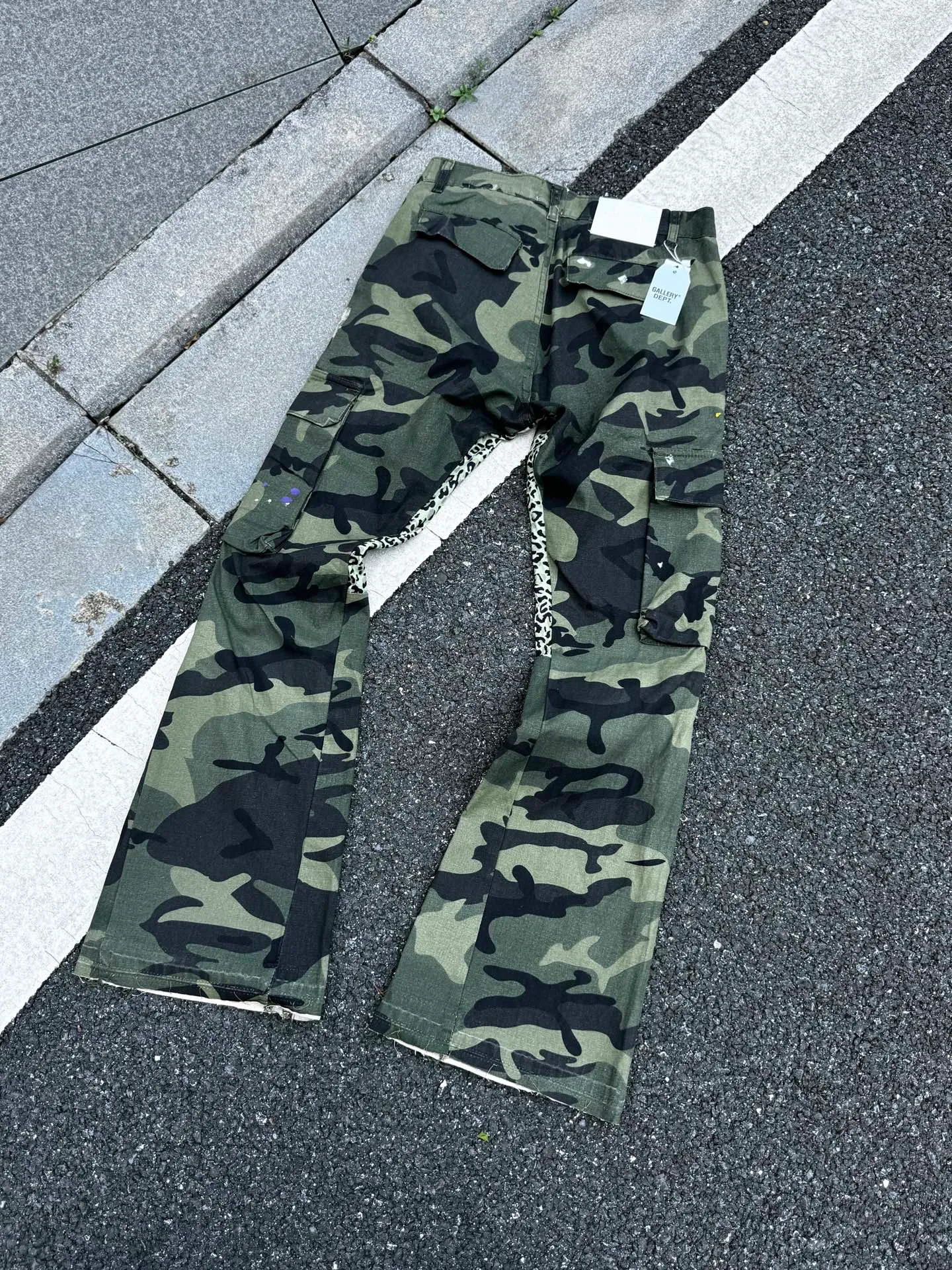 P250💰GA1 top version GALLERY DEPT. Camouflage splicing jeans micro-flared overalls Size: 28 30 32 34 36 (corresponding to S M L XL XXL)